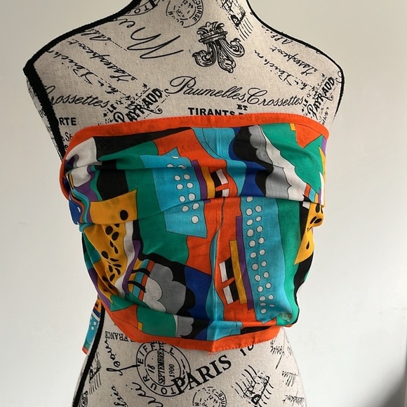 Arts Print Scarf – 15x60 – 100% Cotton – Made in Italy – 80s - Picture 5 of 6